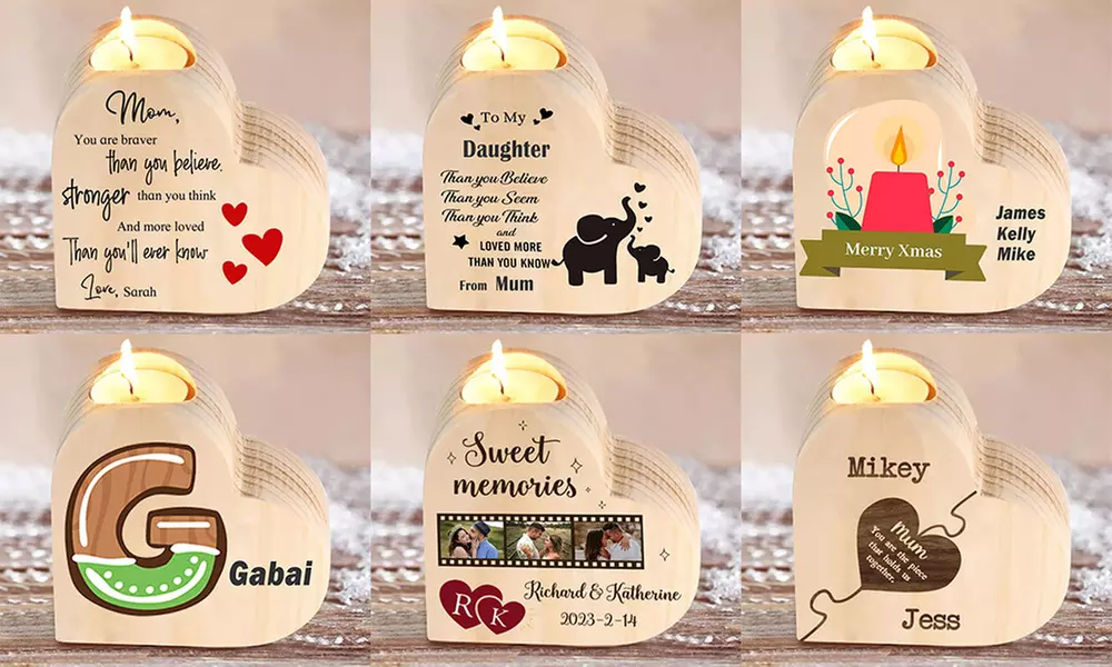 Personalisierbarer Teelichhalter aus Holz im Design nach Wahl