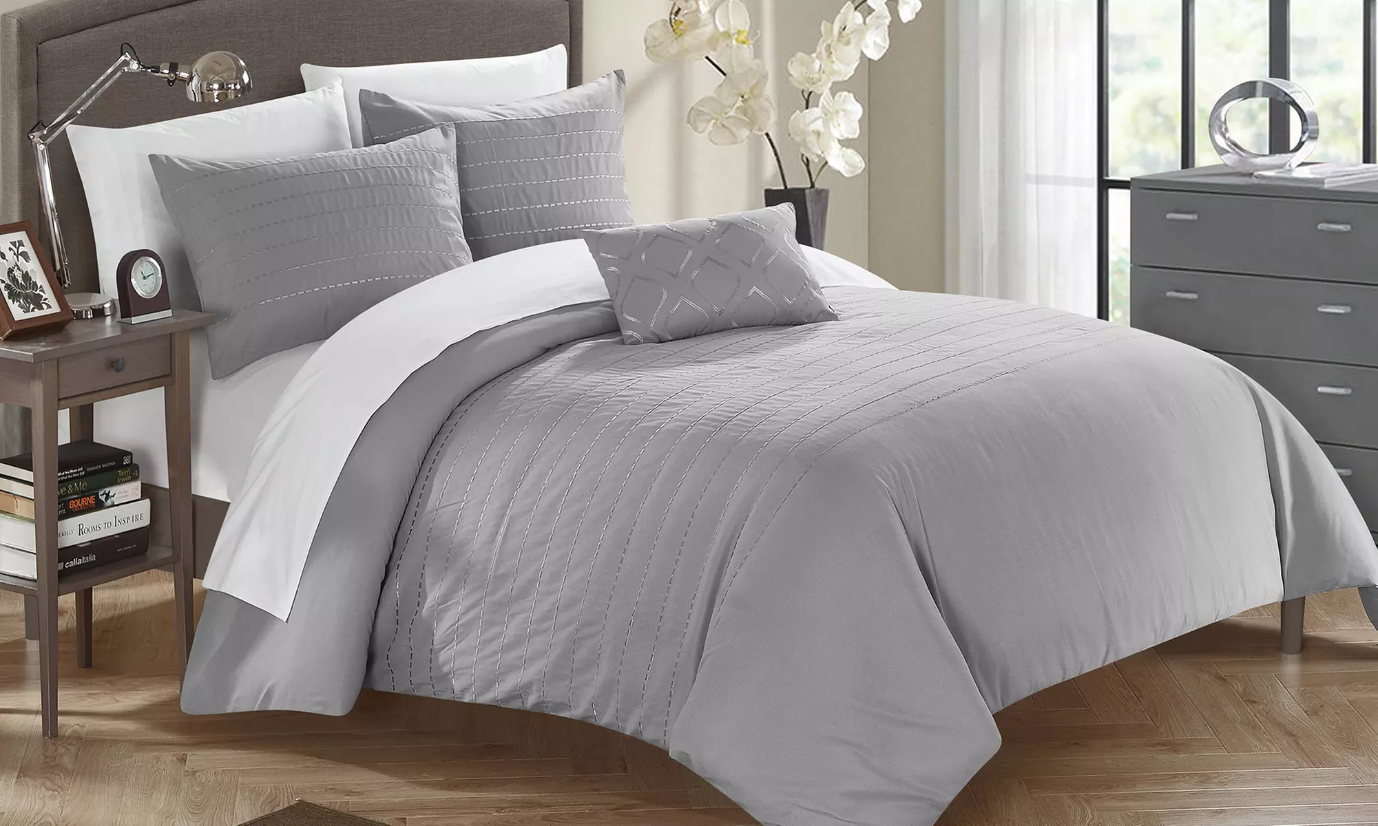 Skylar Microfiber Embroidered Duvet Cover Set (3- or 4-Piece) - Primary Image