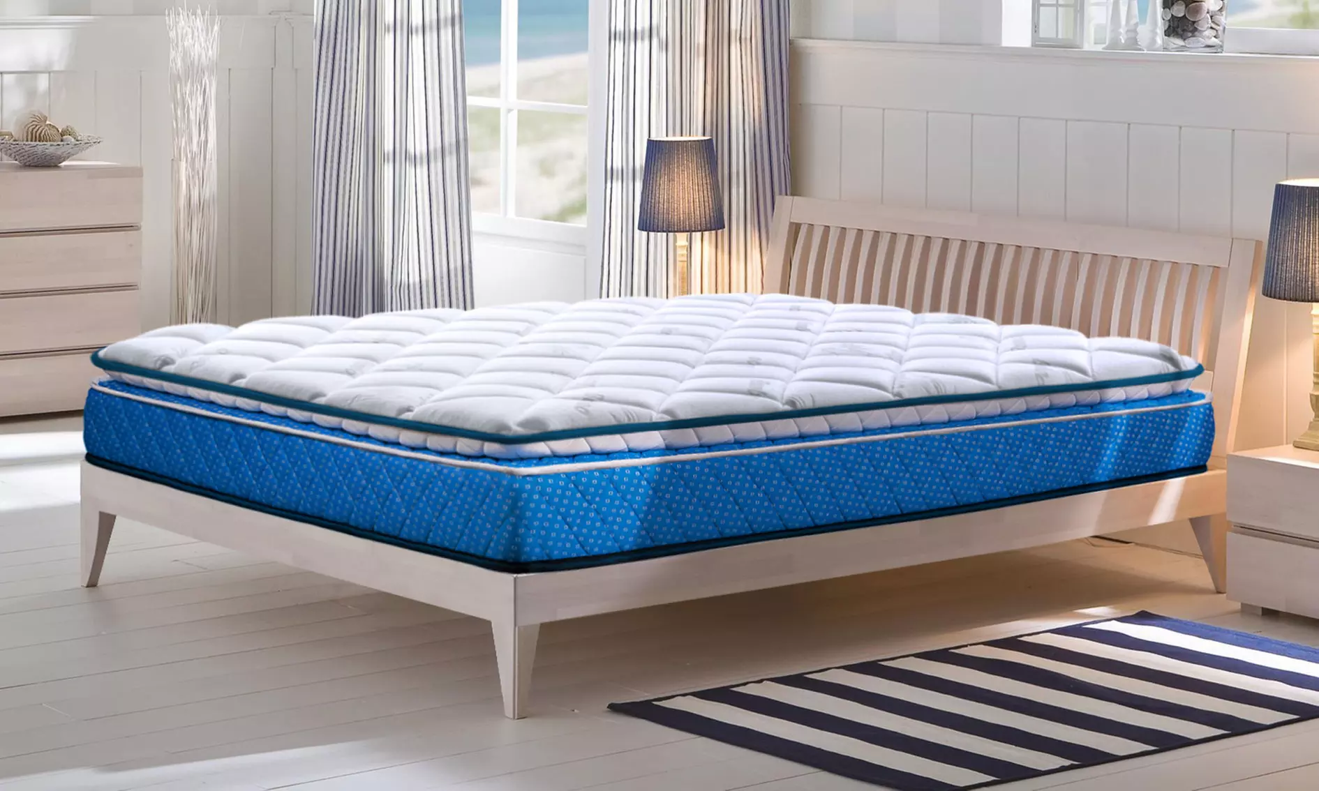 Matelas Royal Saphir à mémoire de forme avec surmatelas relié, coutil bambou, 20cm livraison gratuite, marque Sampur - Primary Image