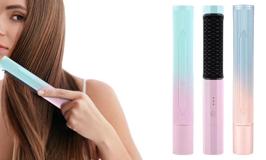 Image 1: USB Rechargeable Two-in-One Straightener Curler