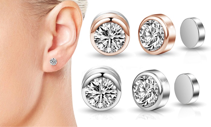 1x Oder 2x Philip Jones Magnet Ohrstecker Mit Swarovski Kristallen In Silber Oder Rosegold