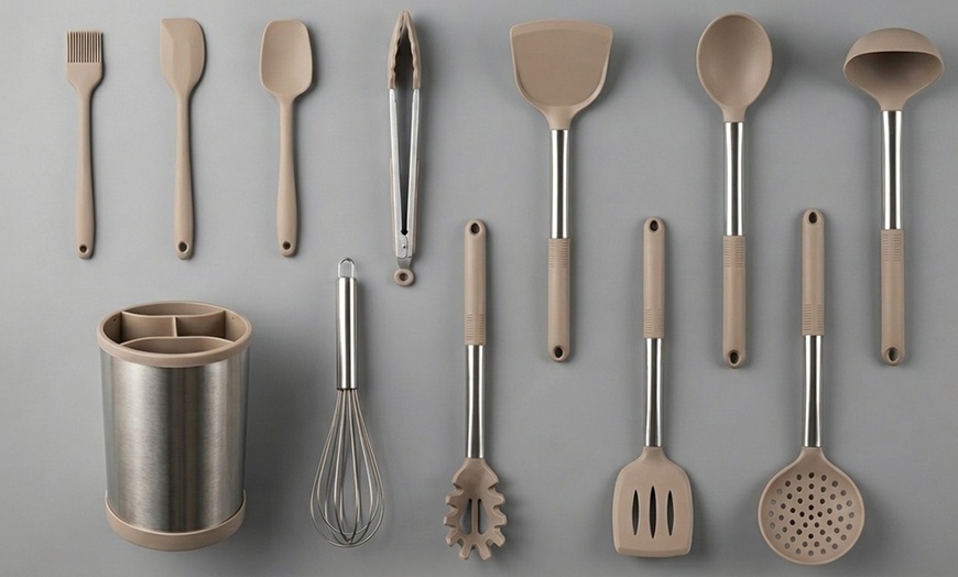 Image 4: Set d'ustensiles de cuisine en silicone 12 pièces avec support