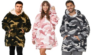 Printed Camo Oversized Sherpa Hoodie Blanket