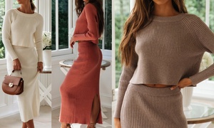 Two-Piece Knit Top and Skirt Set