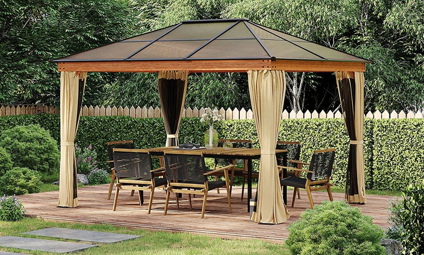 Image 1: Outsunny Outdoor Gazebo with Polycarbonate Roof