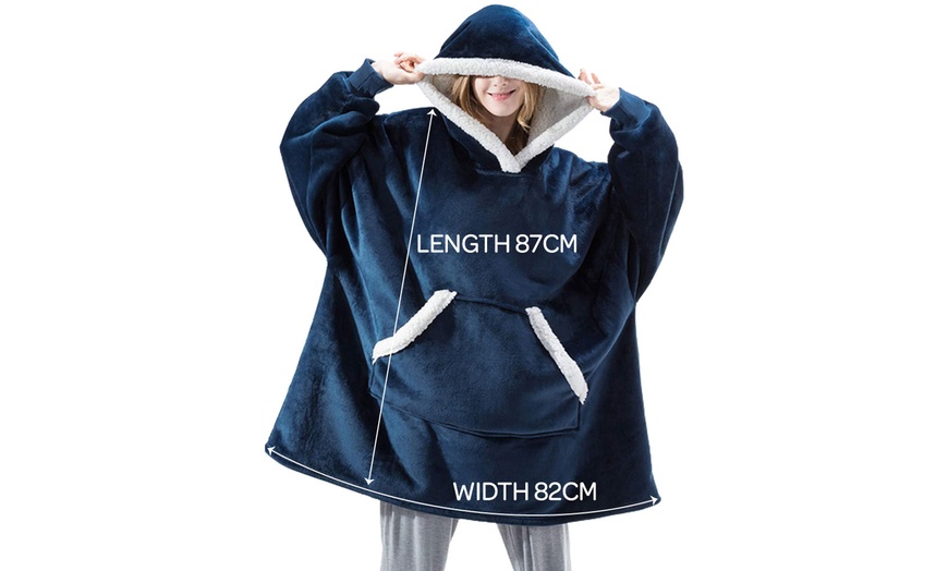 Image 2: Oversized Hooded Wearable Blanket with Borg Trim