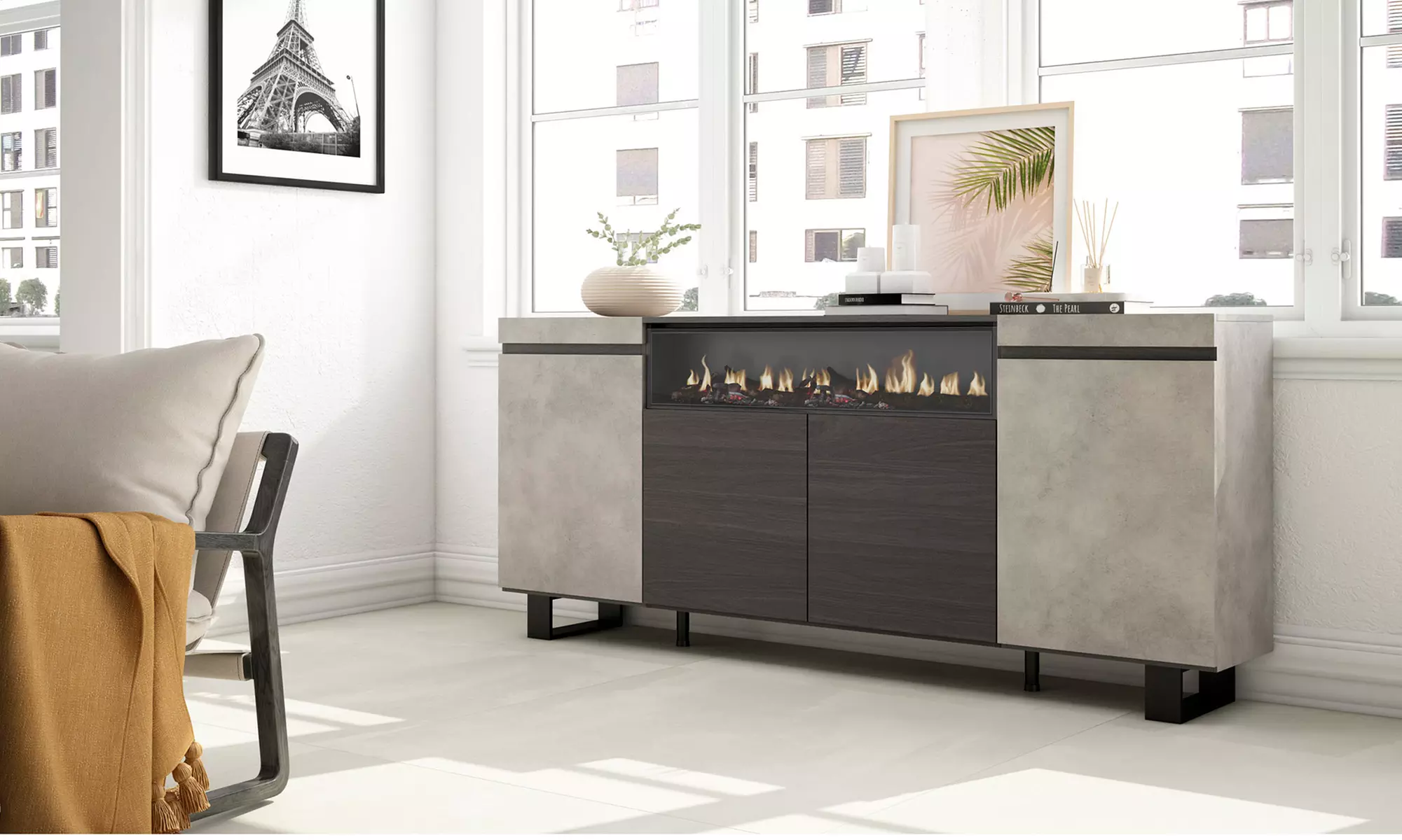 Sideboard mit LED-Elektrokamin