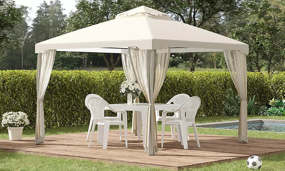 Outsunny 3 x 3m 2-Tier Cream Gazebo