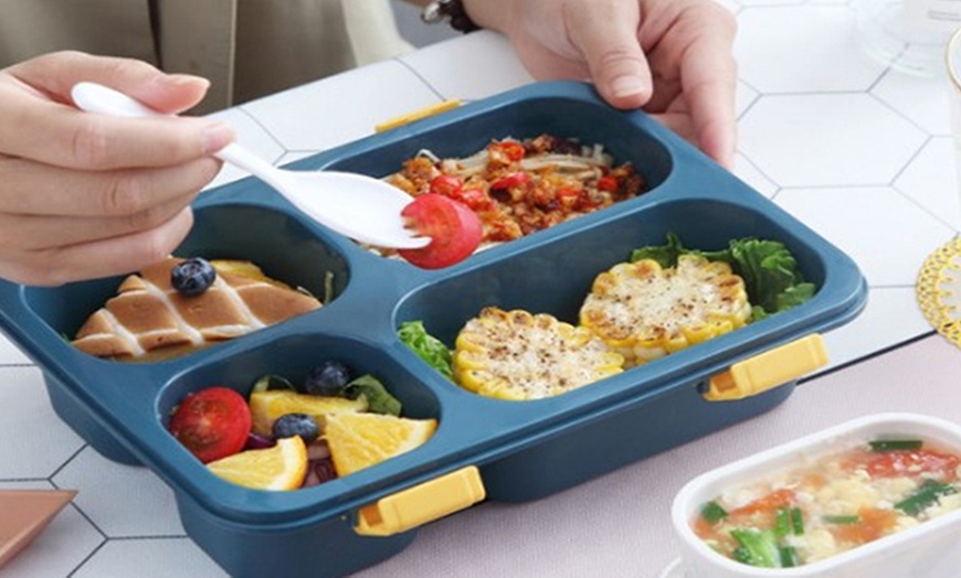 Image 3: Portable Microwaveable Lunch Box with Cutlery