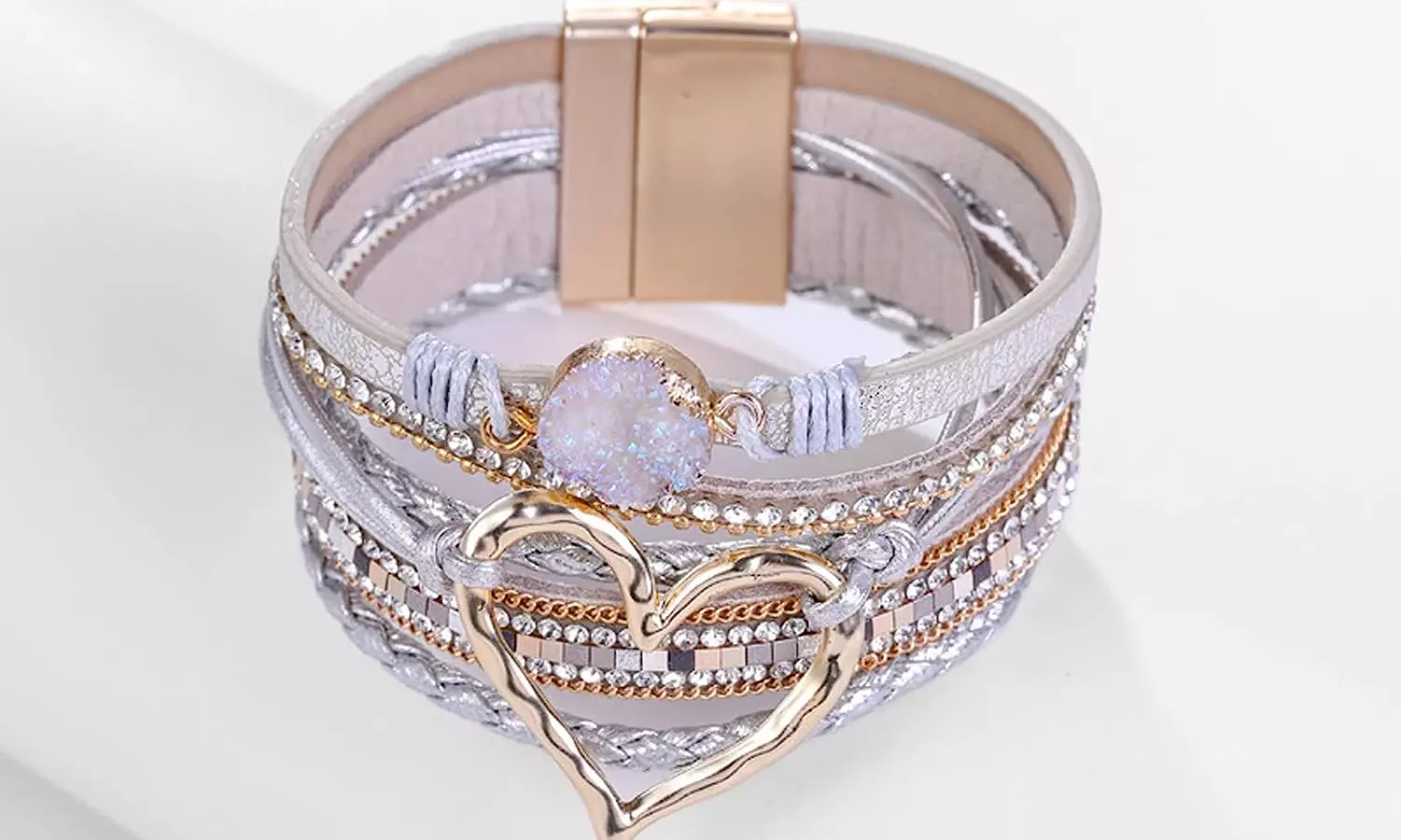 One or Two Heart-Pendant Wrap Bracelets