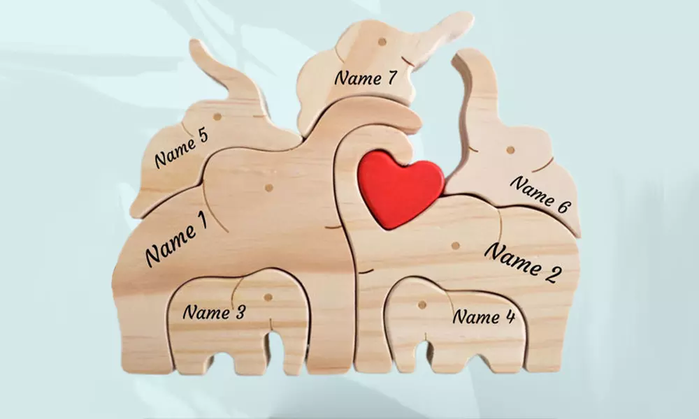 Elefanten-Familien-Puzzle aus Holz opt. mit Namensgravur