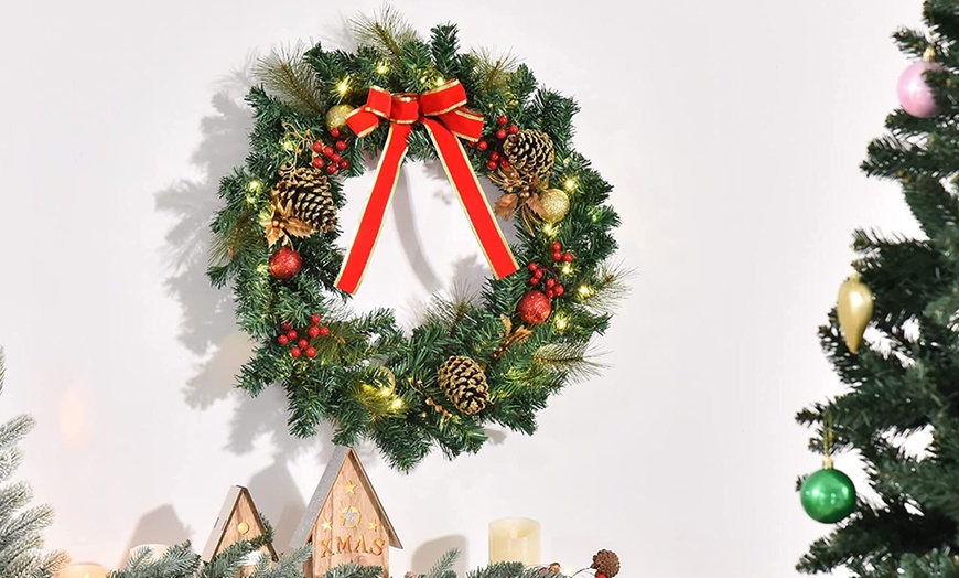 Image 7: Homcom Pre-Lit Christmas Wreath