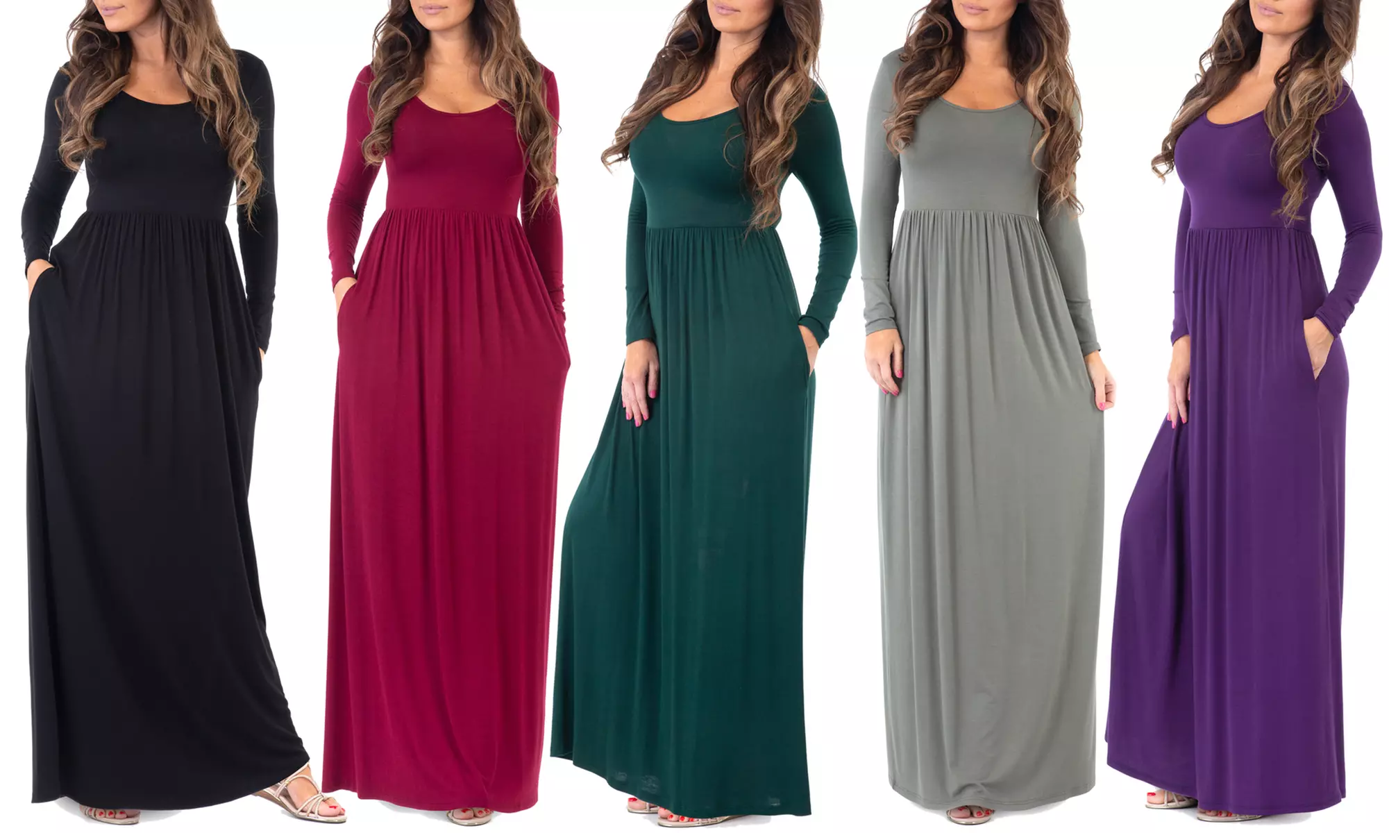 Women's Long-Sleeve Maxi Dress with Pockets. Plus Sizes Available. - Primary Image
