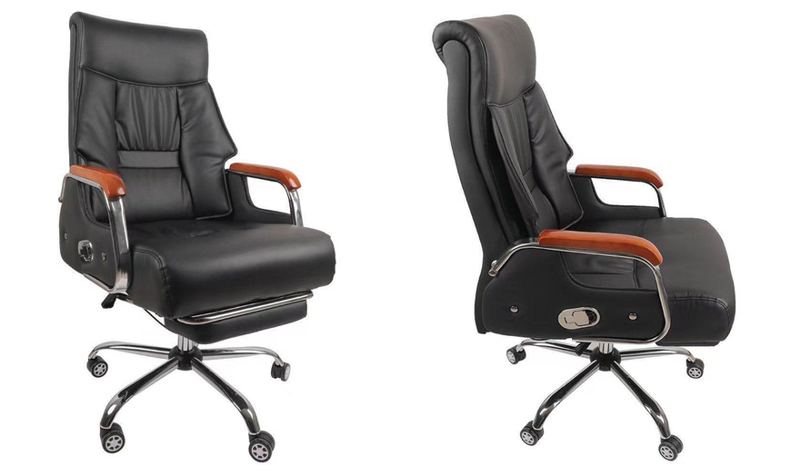 Image 1: Leather Look Executive Office Chair With Foot Rest