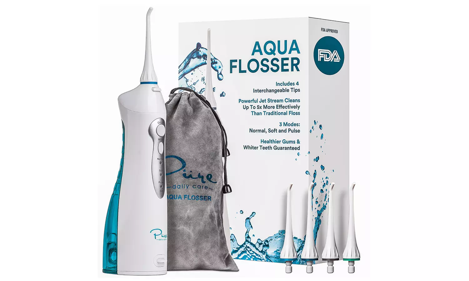 Pure Daily Care Water Flosser with 4 tips and Travel Bag - Primary Image