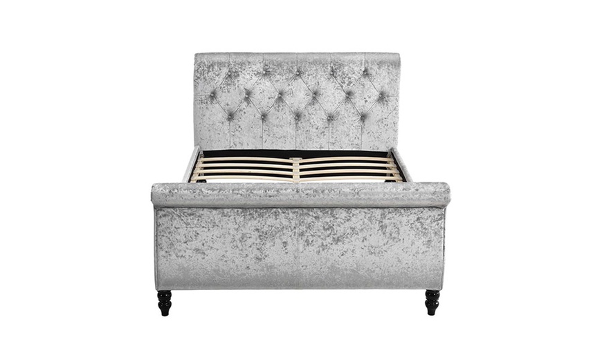 Image 4: Silver Crushed Velvet Bed