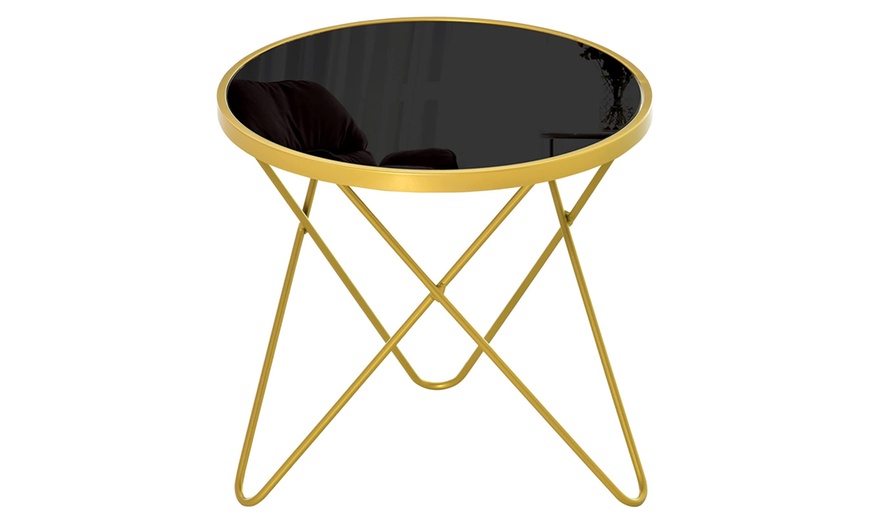 Image 2: HomCom Round Coffee Table with Gold Accent