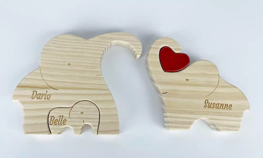 Elefanten-Familien-Puzzle aus Holz opt. mit Namensgravur