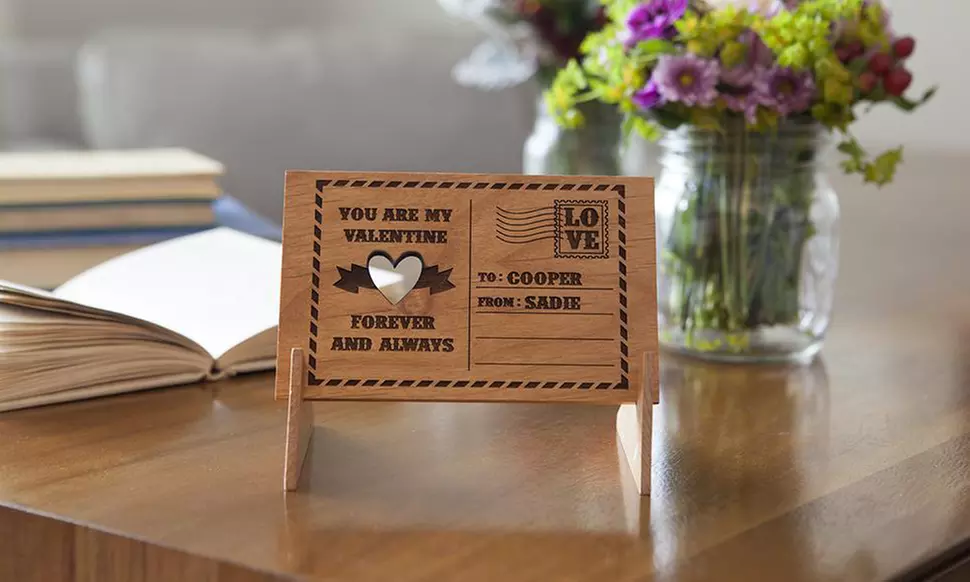 One, Two, Three, Five, or Ten Personalized Love Themed Wooden Postcard from Qualtry (Up to 60% Off) - Primary Image
