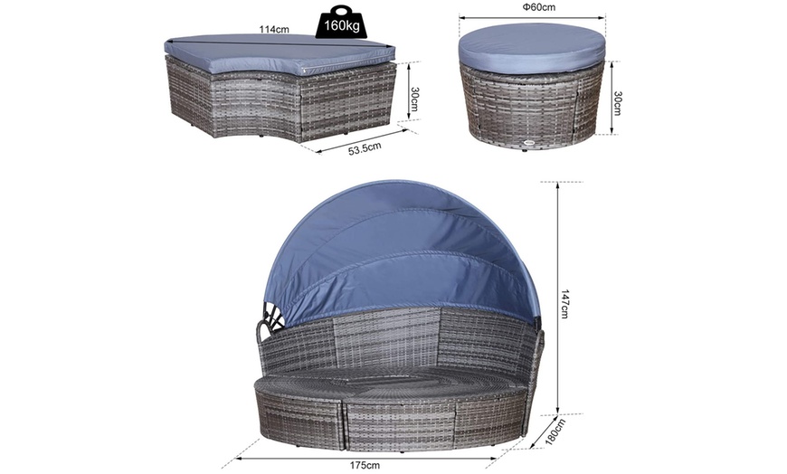 Image 5: Outsunny Rattan-Effect Round Sofa Bed with Retractable Canopy