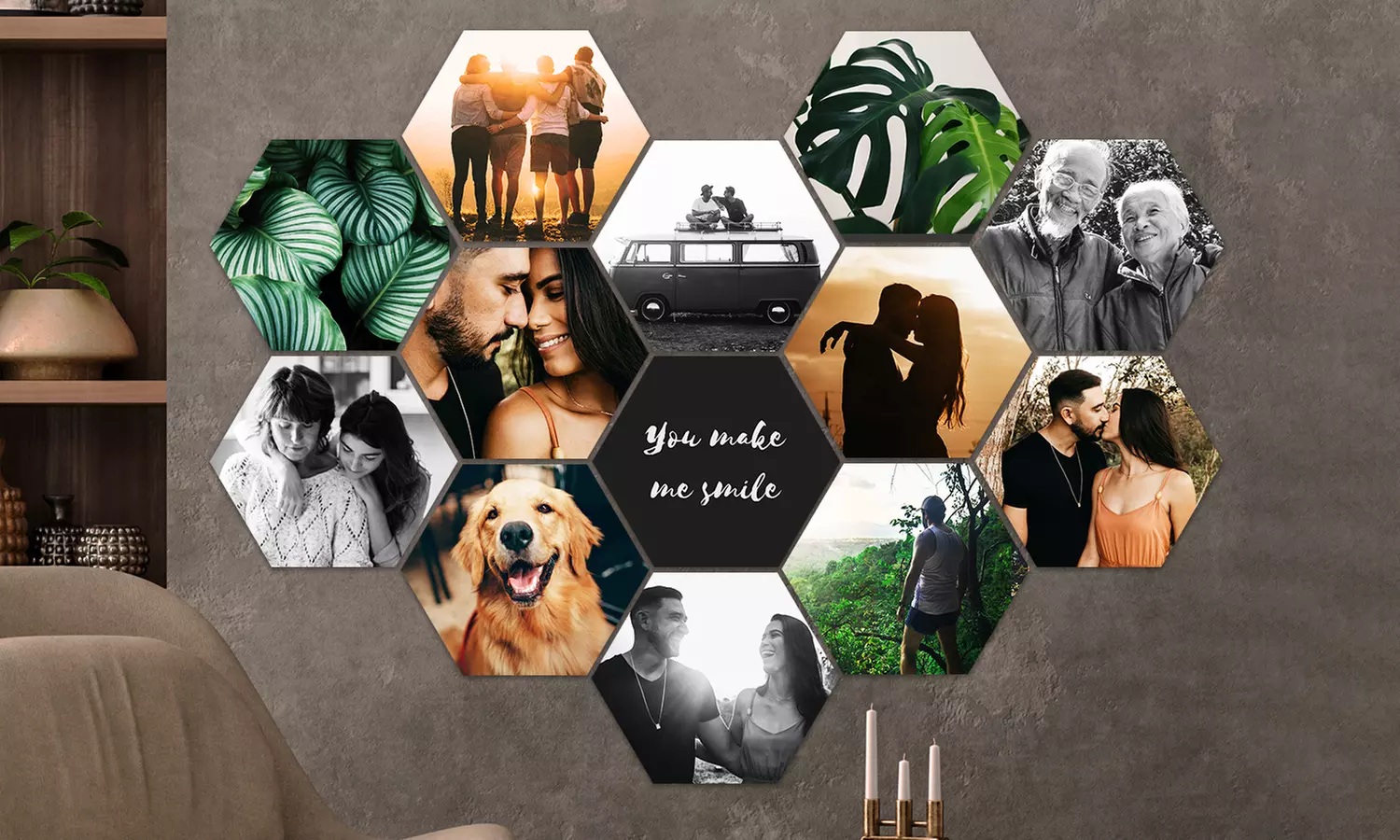 Personalisierbare Hexagon-Fotos als Set in verschiedenen Größen