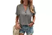 Women Short Sleeve V Neck Button Tops Blouses Trendy Casual Shirts Tunic - Second Medium