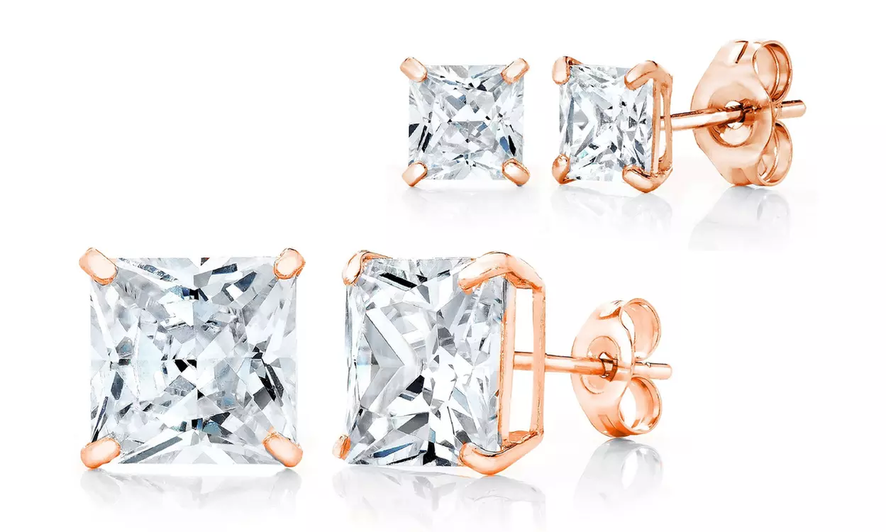 14K Rose Gold 3-8MM Princess-Cut Stud Earrings Made with Swarovski Crystals - Primary Image