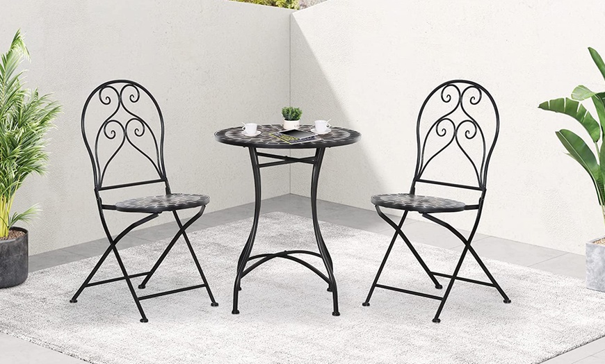 Image 2: Outsunny Garden Bistro Set with Coffee Table and Two Folding Chairs