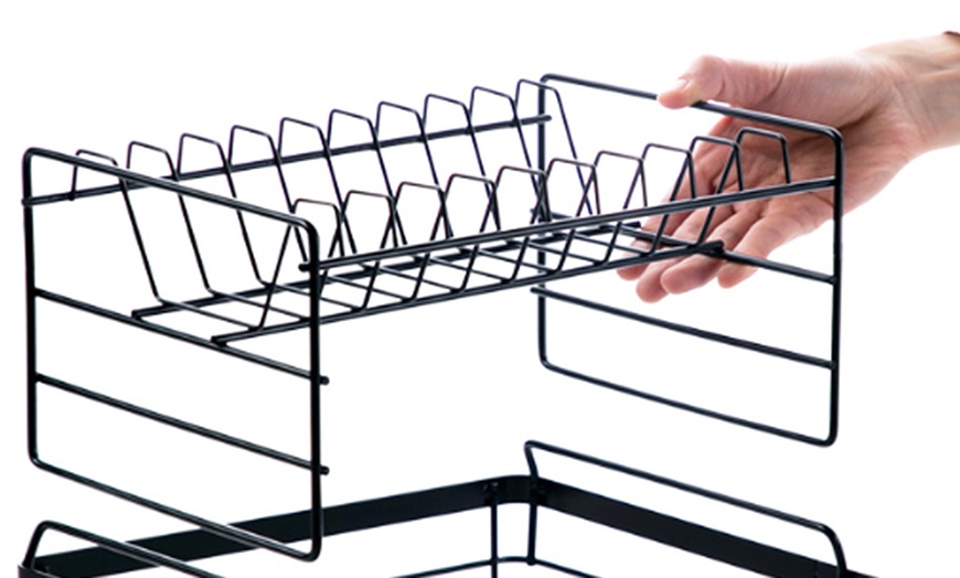 Image 7: Two-Tier Metal Dish Drying Rack with Removable Drip Tray