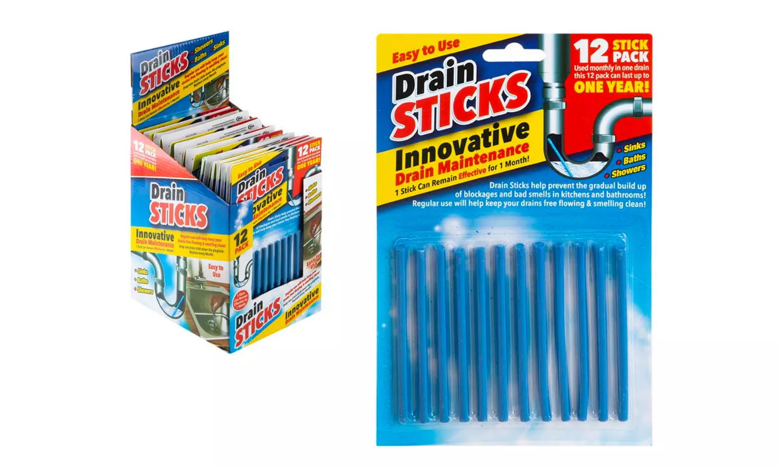 1, 2 o 3 paquetes de 12 sticks limpiadores de tuberías y desagües - Primary Image