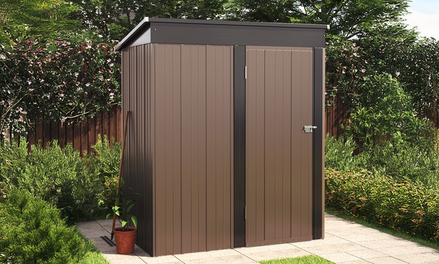 Image 3: Heavy-Duty Lockable Metal Garden Shed with Sloped Roof