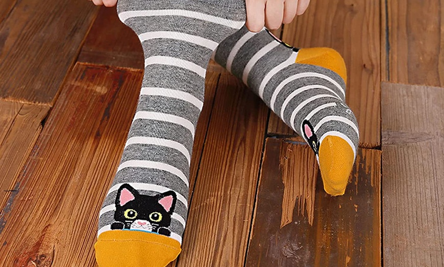 Image 4: 1 ou 5 paires de chaussettes avec des têtes de chats