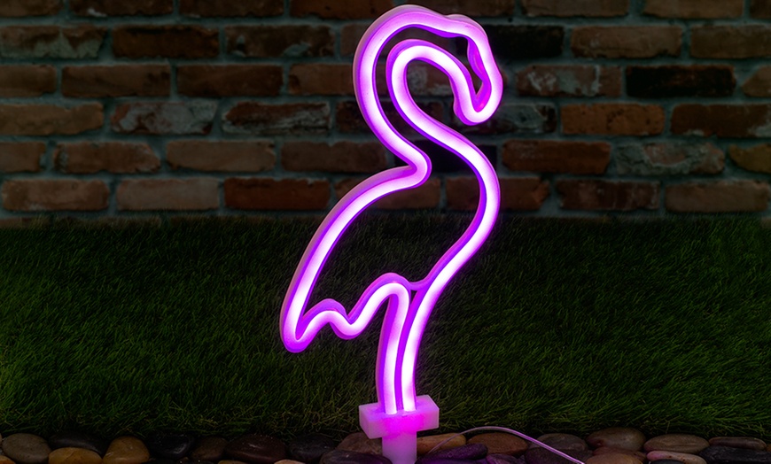 Image 2: Solar Neon Flamingo Light