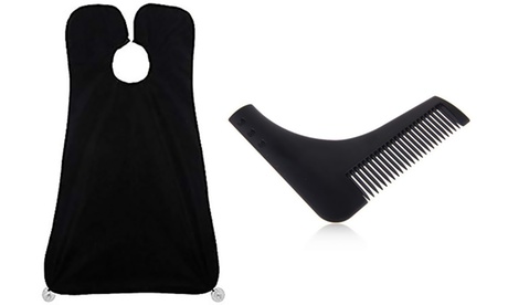 Kit per la cura della barba con pettine modellante e mantella raccogli peli durante la rasatura