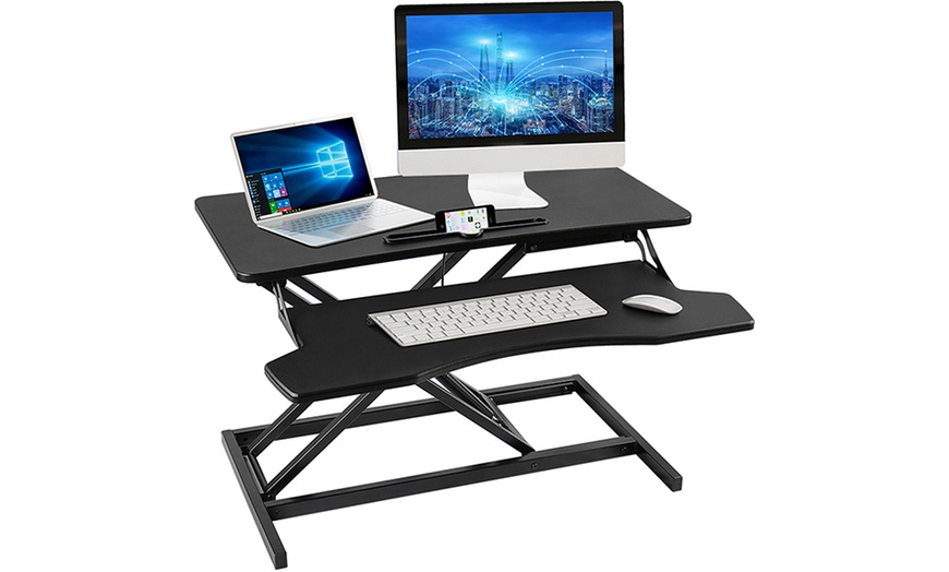 Image 1: Height Adjustable Sit Stand Desk