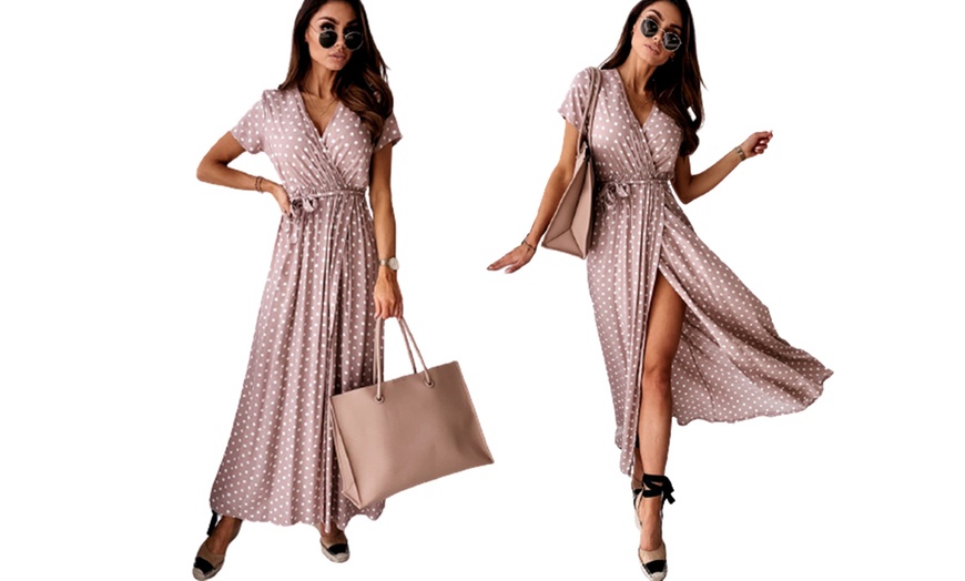 Image 5: Polka Dot Split Front Maxi Dress