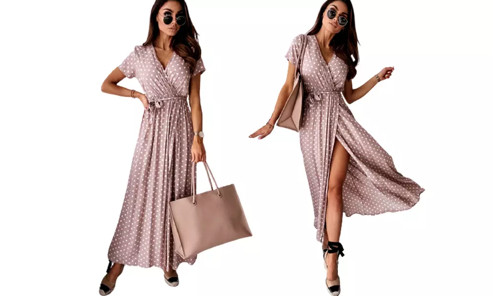 Polka Dot Split Front Maxi Dress