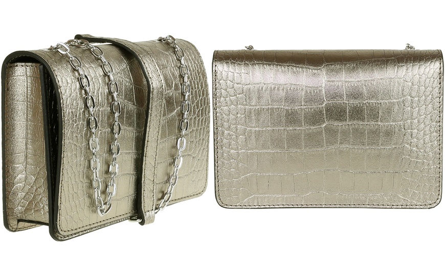 Image 27: Croc Print Leather Shoulder Bag