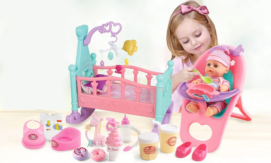 Image 2: Deao 14'' My First Baby Doll Play Set with 15-Piece Accessories 