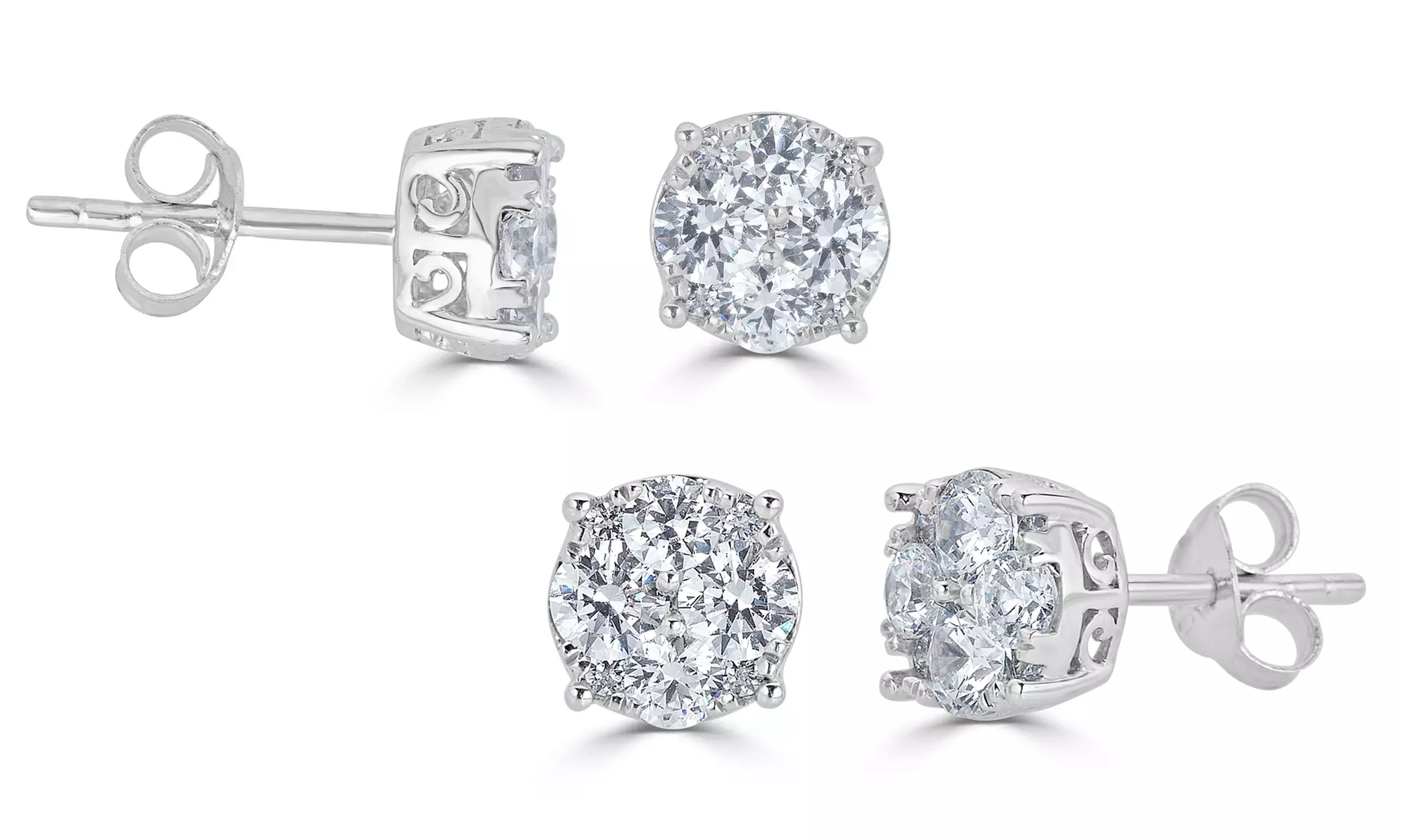 3/4 CTTW Diamond Cluster Stud Earrings in Sterling Silver by Fifth and Fine - Primary Image