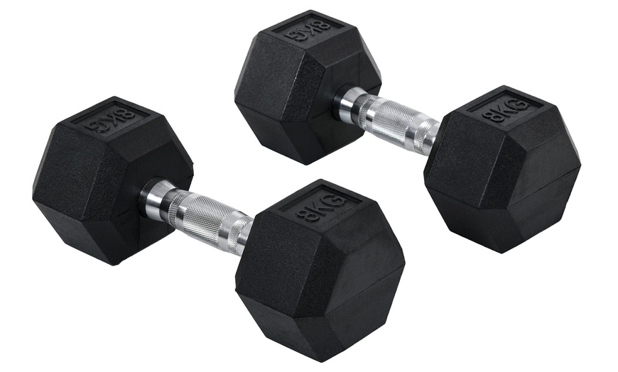 Image 21: HOMCOM Hex Dumbbell Weights 4kg-20kg; Rubber Weight and Metal Grip