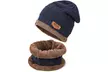 1x oder 2x gestrickte Beanie-Mütze und Schal mit Fleecefutter in Schwarz, Navy oder Grau - Second Medium