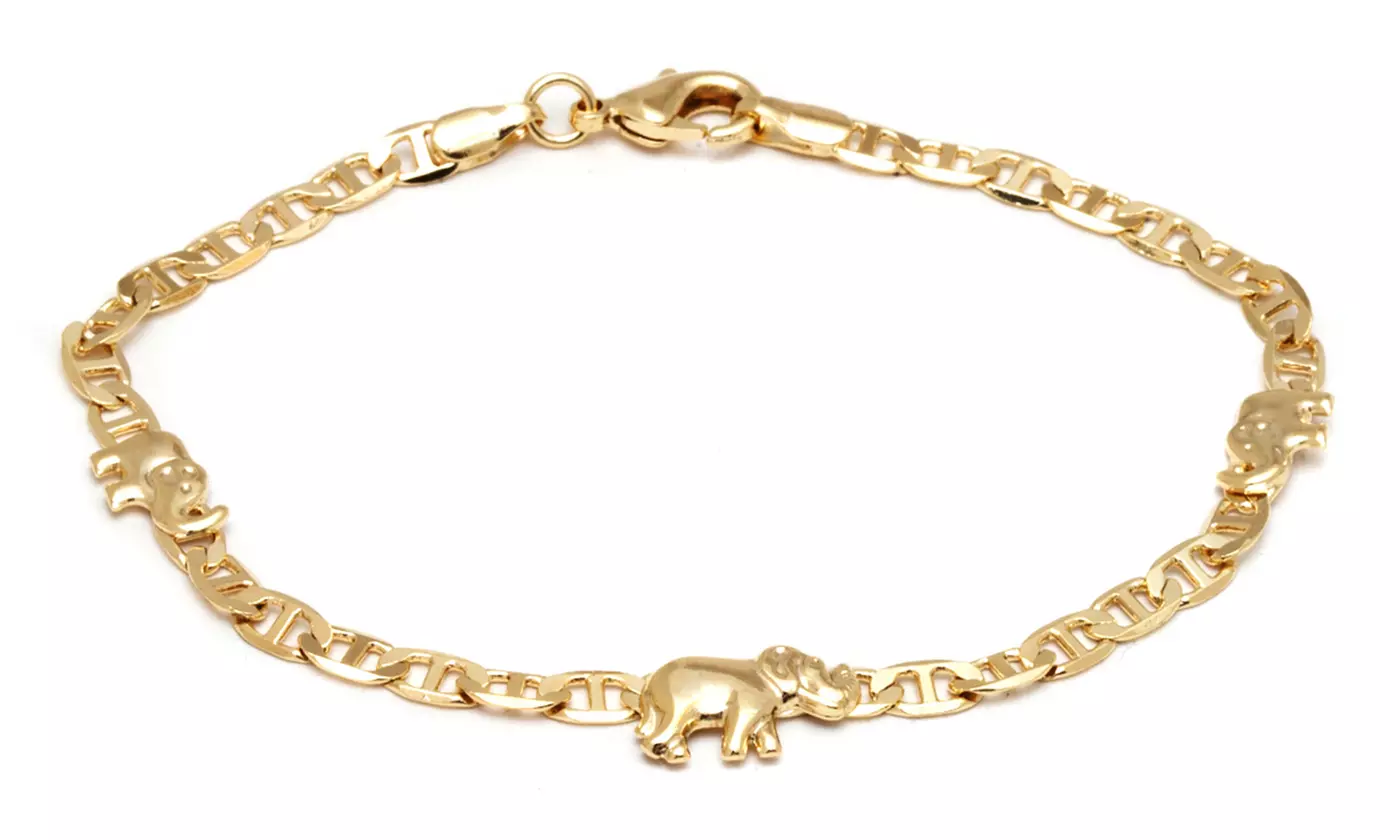 18K Gold Plated Elephant Charm Mariner Link Anklet - Primary Image