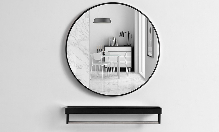 Image 3: Nordic Round Bathroom Mirror with a Sleek Metallic Frame