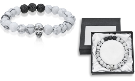 Bracciale OMG Jewel con gemme di howlite bianca e perle di lava nere