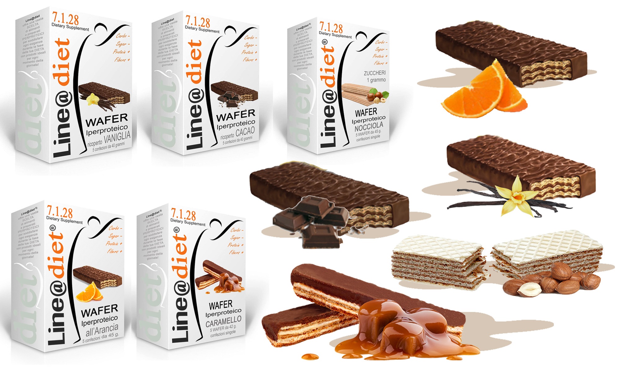 Fino a 40 wafer iperproteici e ipocalorici Line@, disponibili in vari gusti