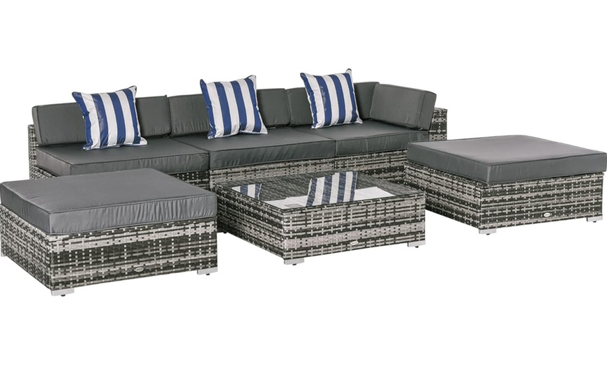 Image 13: Outsunny Six-Piece Rattan-Effect Outdoor Furniture Set