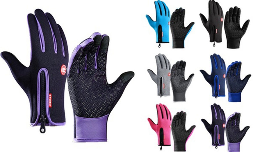 Image 1: One or Two Neoprene Insulated Gloves with Wrist Zip