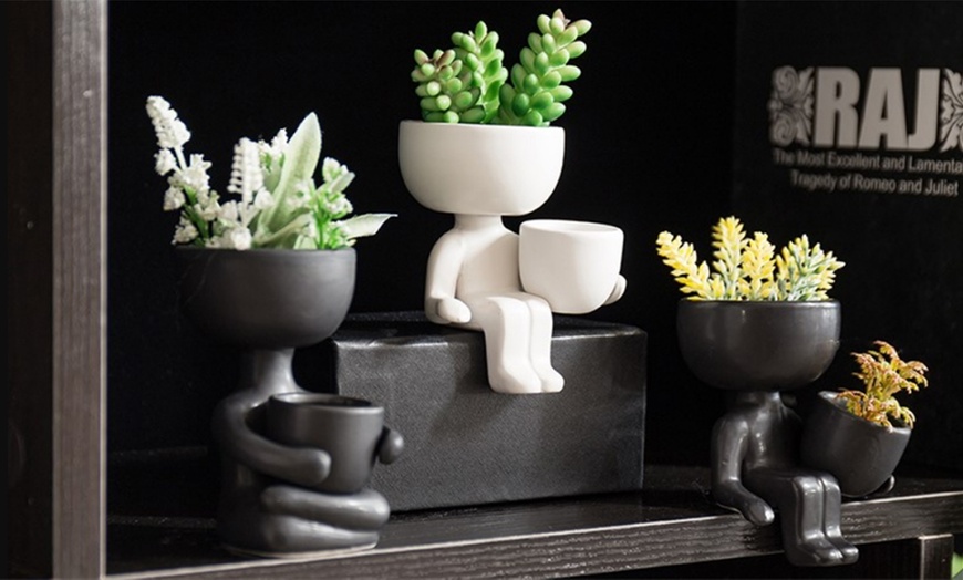 Image 1: Human-Shaped Ceramic Planter Pot