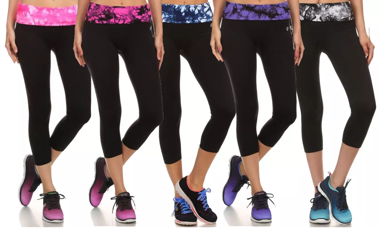 Junior Women's Tie-Dye Fold-Over Capris (3-Pack) - Primary Image